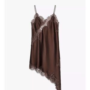 Zara Brown Lace Trim Slip Dress NWT
